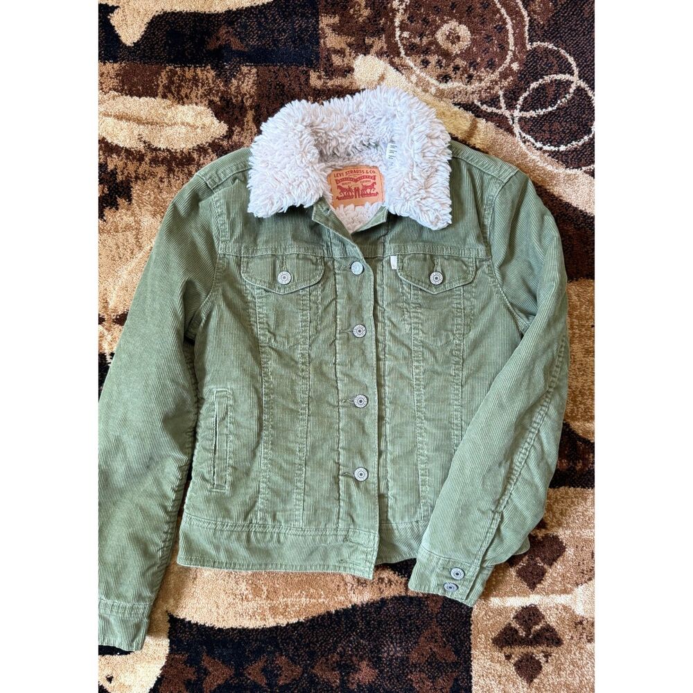 Levi's Green Corduroy Sherpa Lined Jacket Women's XS Trucker Fall Western